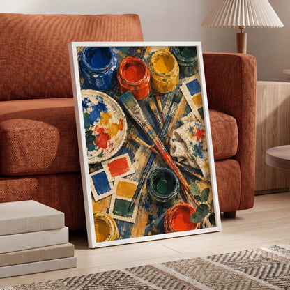 Colour at Work, blue, red, yellow abstract wall art displayed in a styled interior, gallery view 6