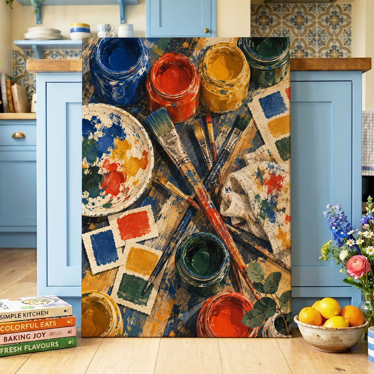 Colour at Work, blue, red, yellow abstract wall art displayed in a styled interior, gallery view 7