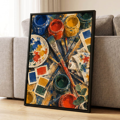 Colour at Work, blue, red, yellow abstract wall art displayed in a styled interior, gallery view 8