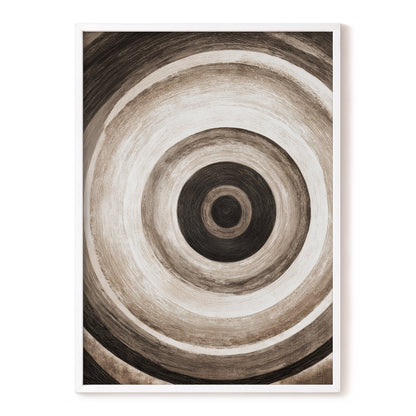 Concentric Stillness, black, brown, beige abstract wall art, front artwork view