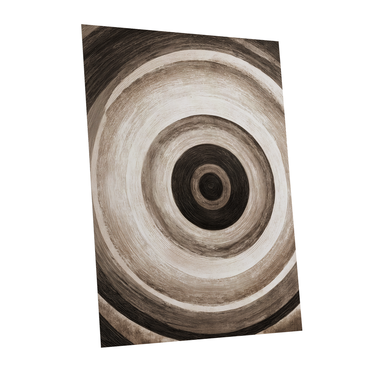 Concentric Stillness, black, brown, beige abstract wall art shown as a unframed poster wall art print