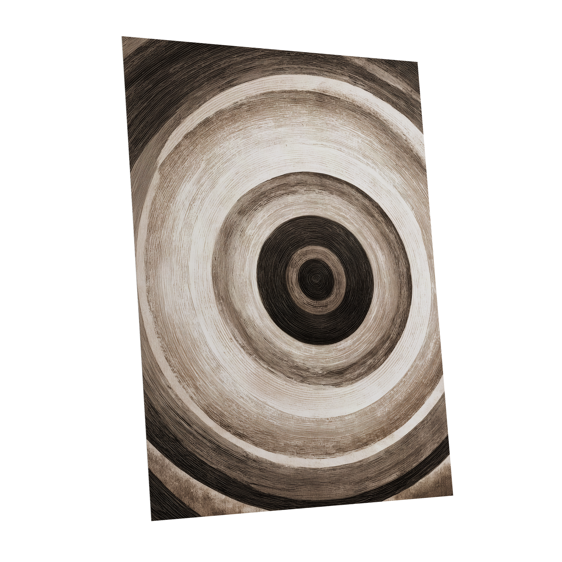 Concentric Stillness, black, brown, beige abstract wall art shown as a unframed poster wall art print