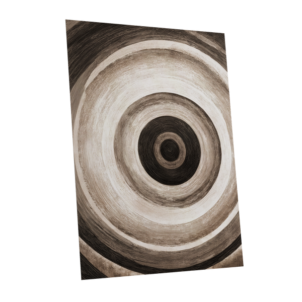 Concentric Stillness, black, brown, beige abstract wall art shown as a unframed poster wall art print