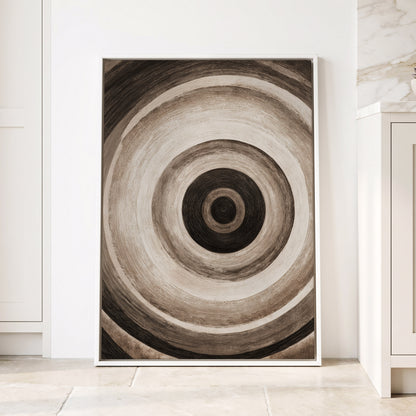 Concentric Stillness, black, brown, beige abstract wall art displayed in a styled interior, gallery view 4