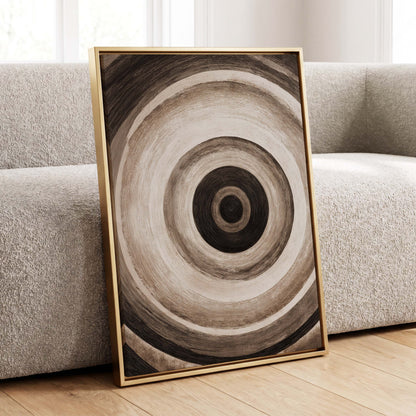 Concentric Stillness, black, brown, beige abstract wall art displayed in a styled interior, gallery view 8