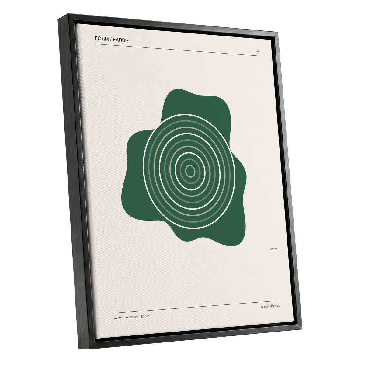 Concentric Verdure, green, beige abstract wall art shown as a black framed canvas wall art