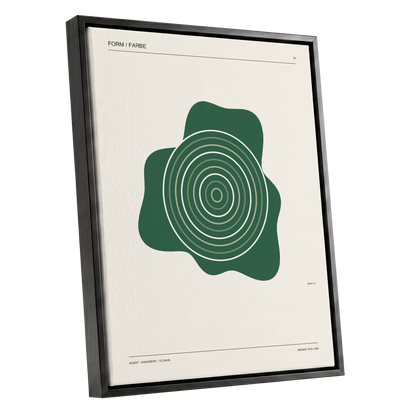 Concentric Verdure, green, beige abstract wall art shown as a black framed canvas wall art