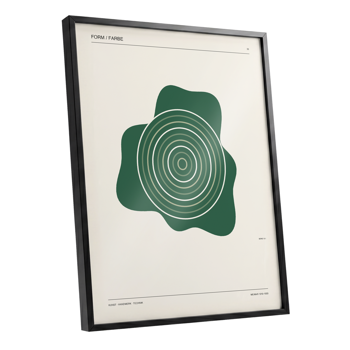 Concentric Verdure, green, beige abstract wall art shown as a black framed poster wall art print