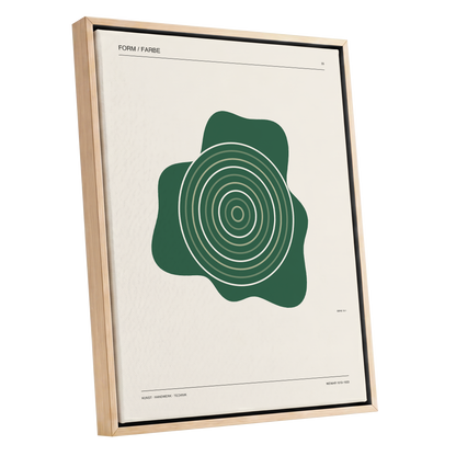 Concentric Verdure, green, beige abstract wall art shown as a oak framed canvas wall art