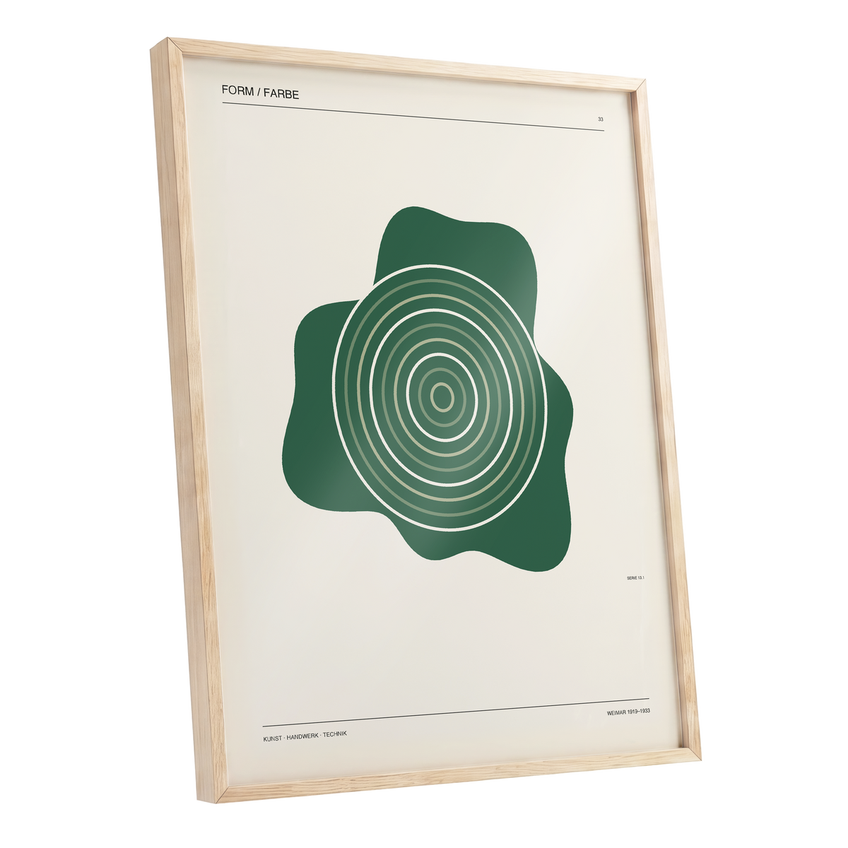 Concentric Verdure, green, beige abstract wall art shown as a oak framed poster wall art print