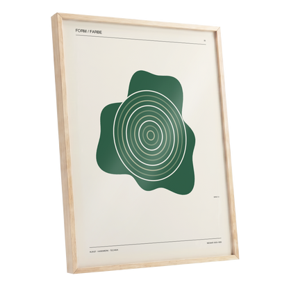 Concentric Verdure, green, beige abstract wall art shown as a oak framed poster wall art print