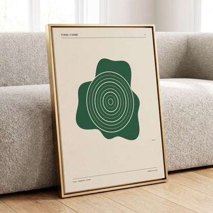 Concentric Verdure, green, beige abstract wall art displayed in a styled interior, gallery view 1