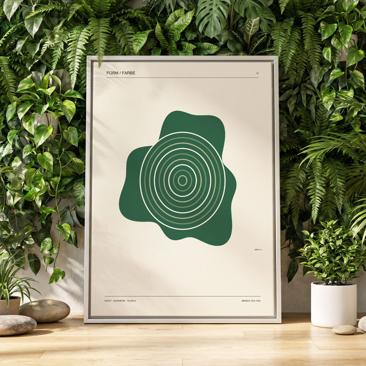 Concentric Verdure, green, beige abstract wall art displayed in a styled interior, gallery view 2