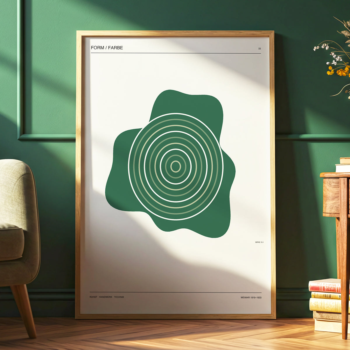 Concentric Verdure, green, beige abstract wall art displayed in a styled interior, gallery view 6