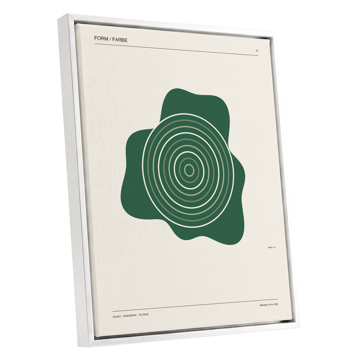 Concentric Verdure, green, beige abstract wall art shown as a white framed canvas wall art