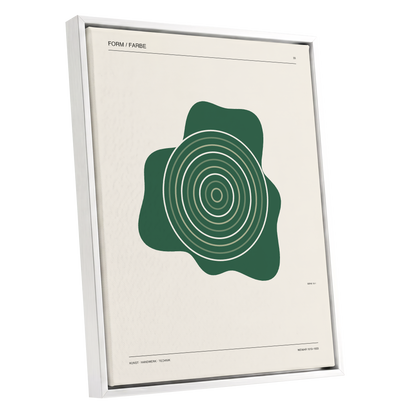Concentric Verdure, green, beige abstract wall art shown as a white framed canvas wall art