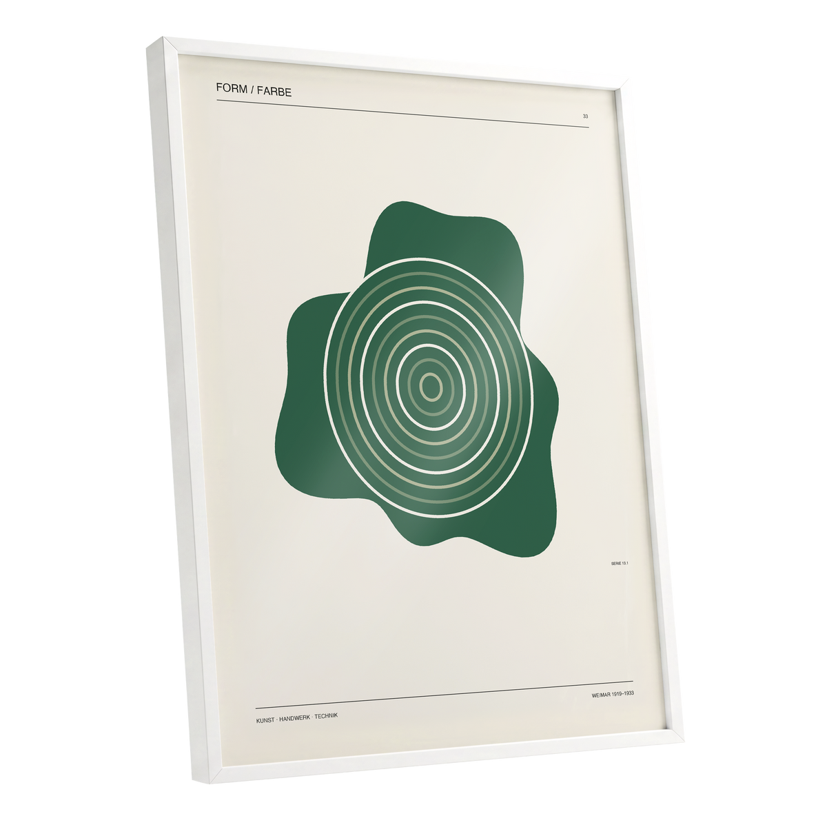 Concentric Verdure, green, beige abstract wall art shown as a white framed poster wall art print