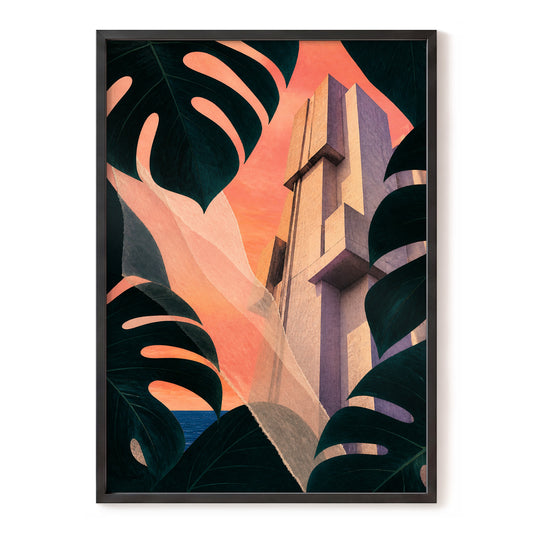 Concrete Canopy, green, black, orange abstract wall art, front artwork view