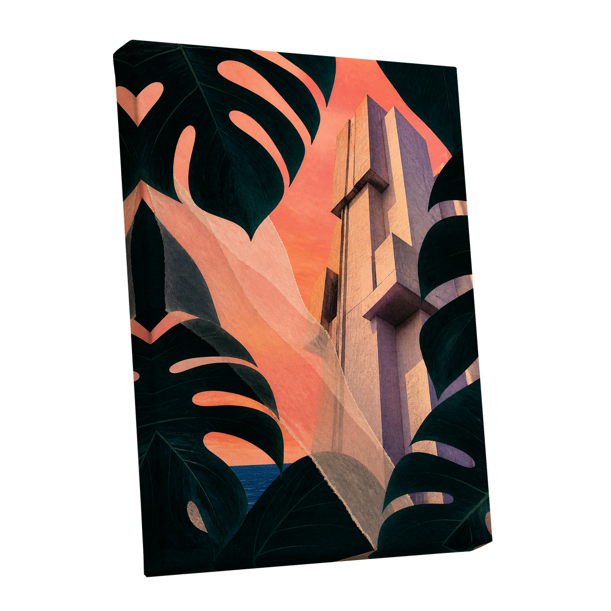 Concrete Canopy, green, black, orange abstract wall art shown as a stretched canvas wall art