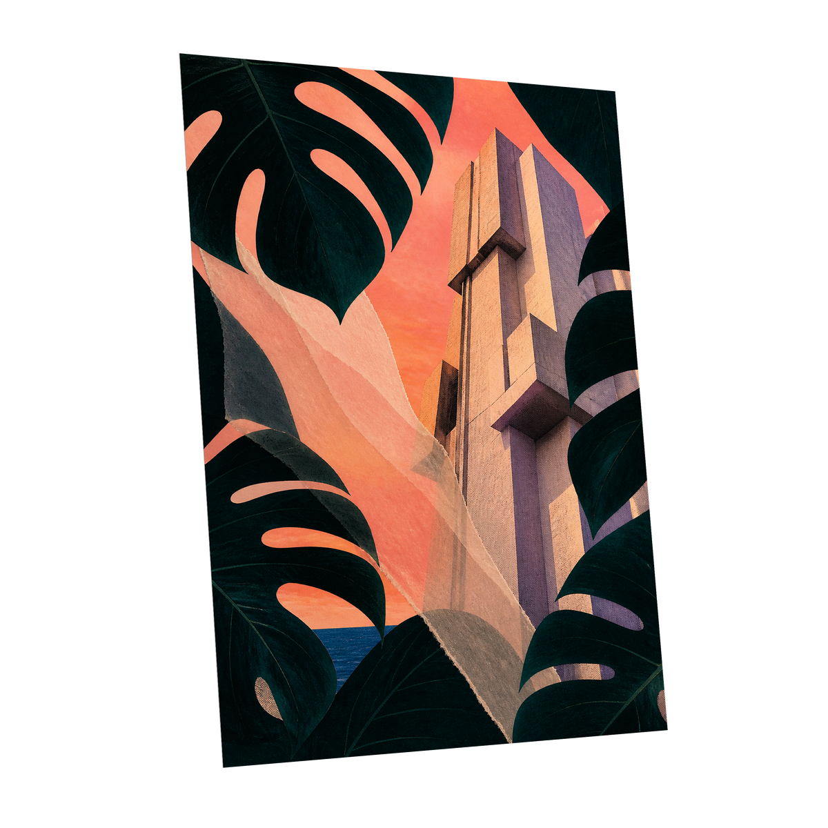Concrete Canopy, green, black, orange abstract wall art shown as a unframed poster wall art print