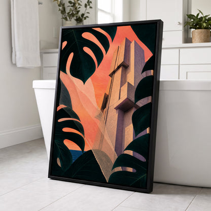 Concrete Canopy, green, black, orange abstract wall art displayed in a styled interior, gallery view 4