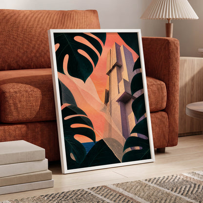 Concrete Canopy, green, black, orange abstract wall art displayed in a styled interior, gallery view 6