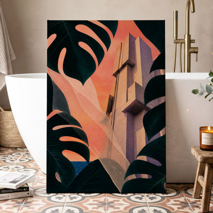 Concrete Canopy, green, black, orange abstract wall art displayed in a styled interior, gallery view 7