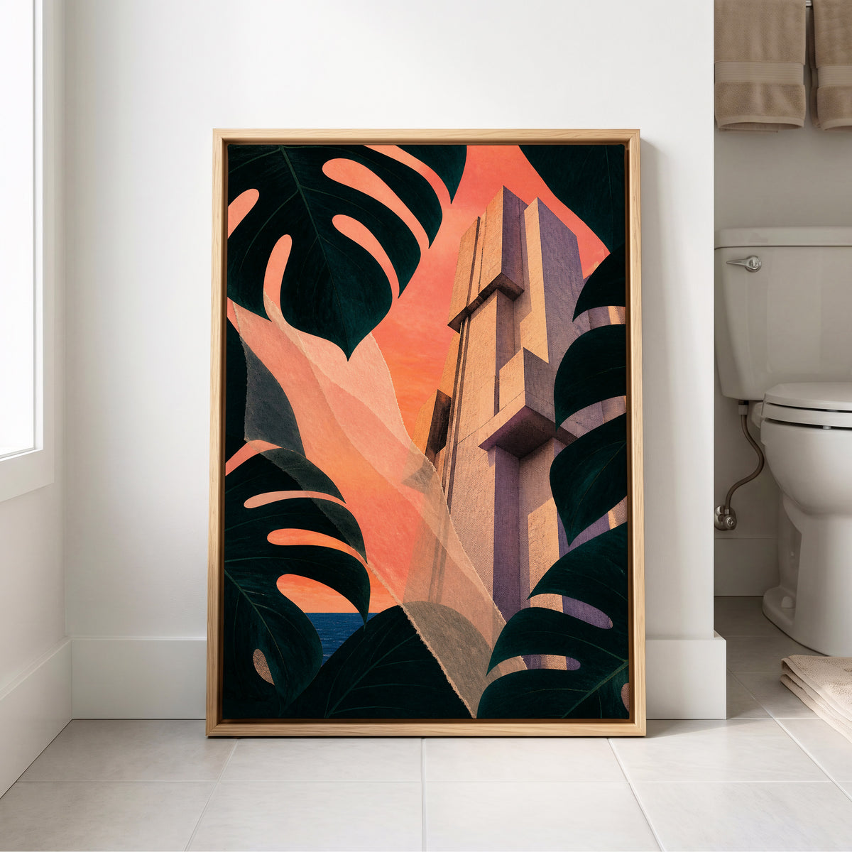 Concrete Canopy, green, black, orange abstract wall art displayed in a styled interior, gallery view 8