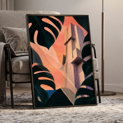 Concrete Canopy, green, black, orange abstract wall art displayed in a styled interior, gallery view 9