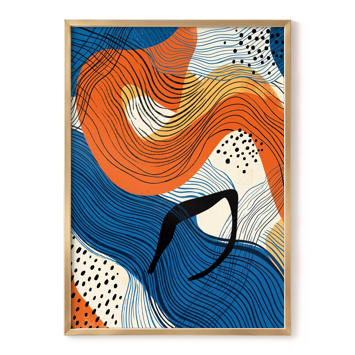 Contour Current, blue, orange, beige abstract wall art, front artwork view