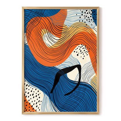 Contour Current, blue, orange, beige abstract wall art, front artwork view