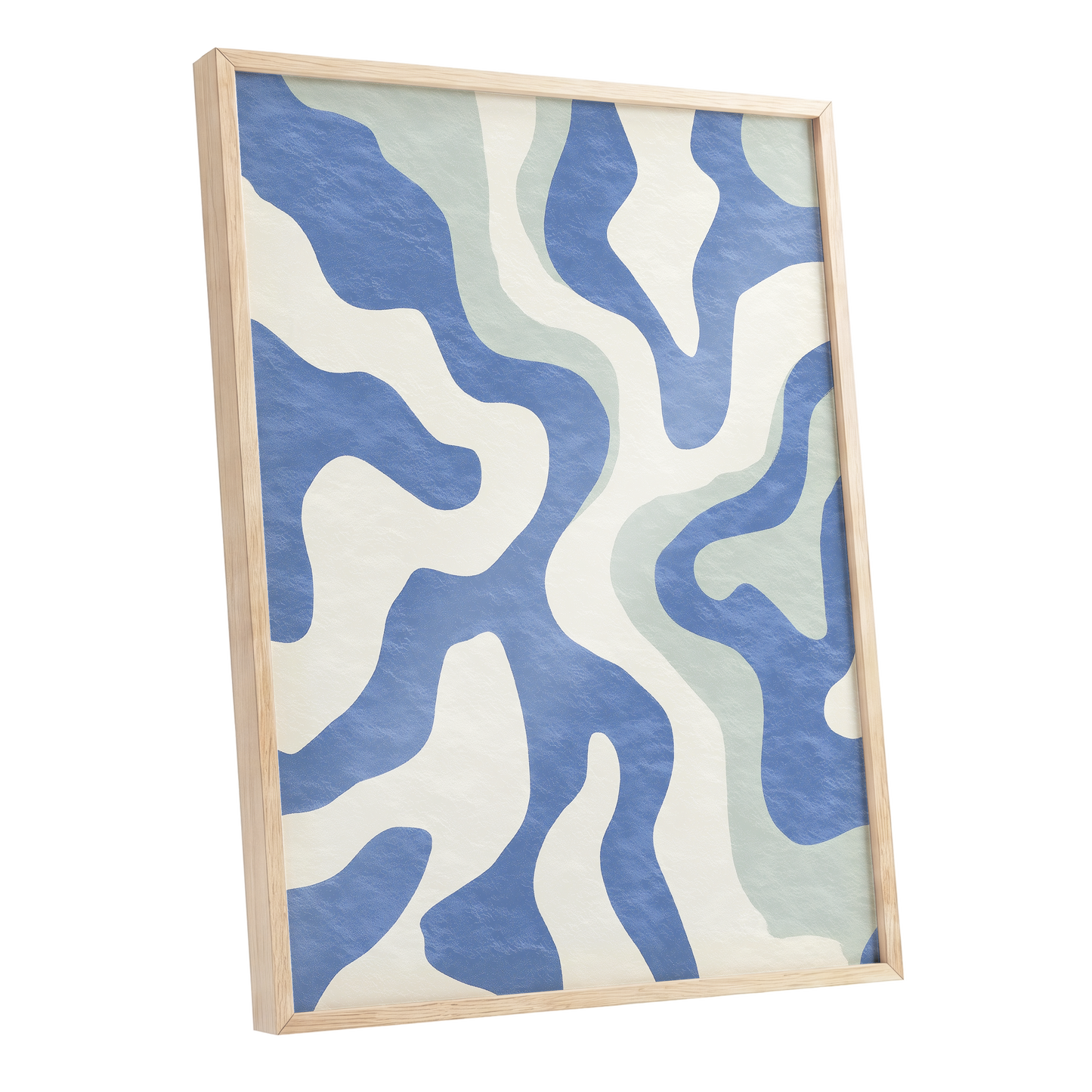 Contour Current, blue, white, green abstract wall art shown as a oak framed poster wall art print