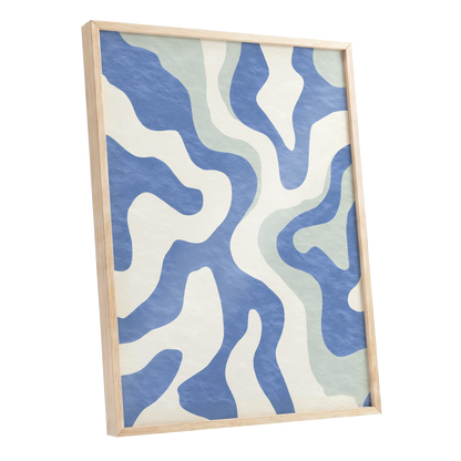Contour Current, blue, white, green abstract wall art shown as a oak framed poster wall art print