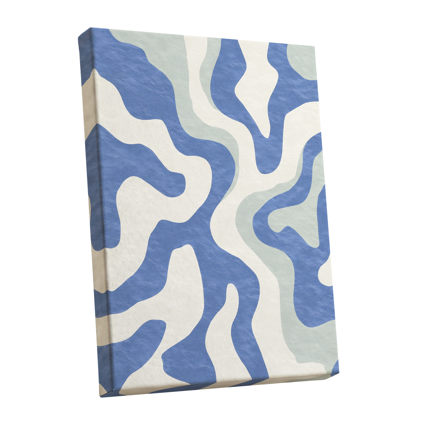 Contour Current, blue, white, green abstract wall art shown as a stretched canvas wall art