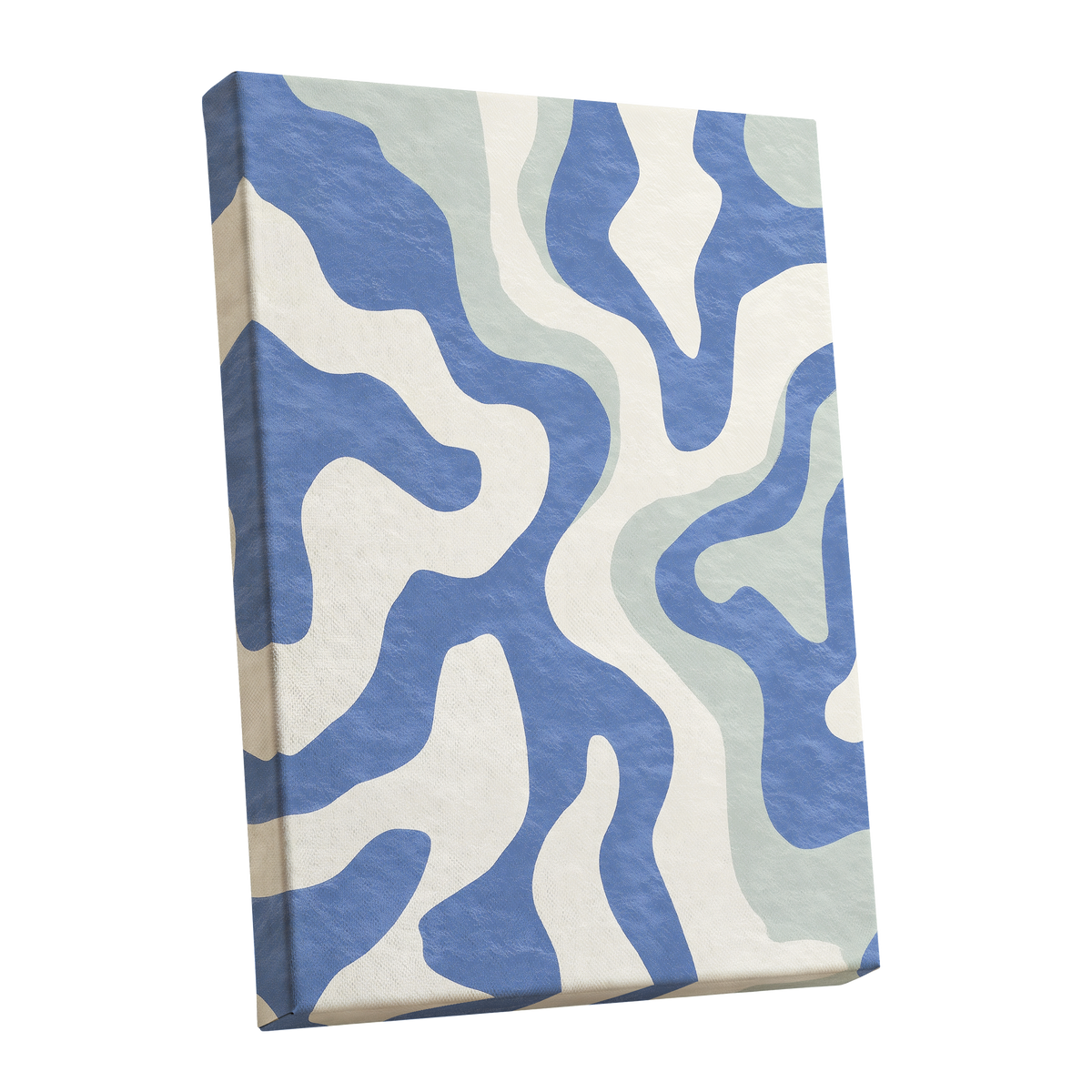 Contour Current, blue, white, green abstract wall art shown as a stretched canvas wall art