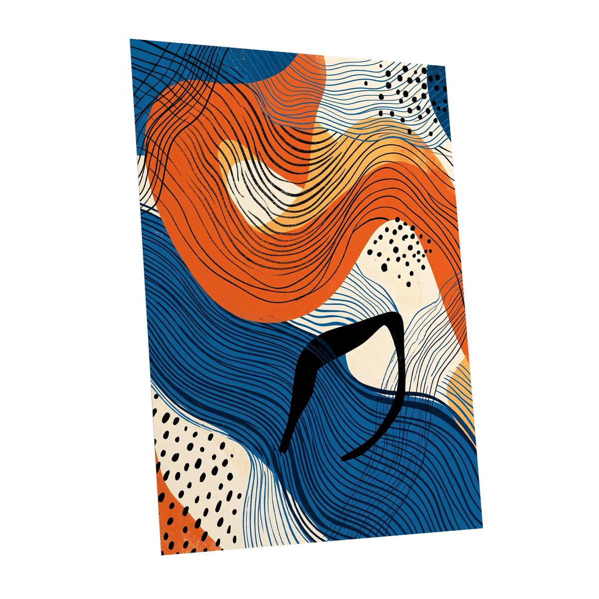 Contour Current, blue, orange, beige abstract wall art shown as a unframed poster wall art print
