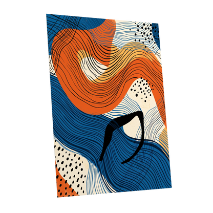 Contour Current, blue, orange, beige abstract wall art shown as a unframed poster wall art print