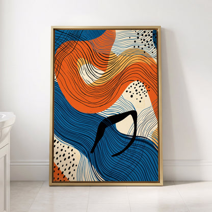 Contour Current, blue, orange, beige abstract wall art displayed in a styled interior, gallery view 2