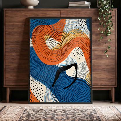 Contour Current, blue, orange, beige abstract wall art displayed in a styled interior, gallery view 4