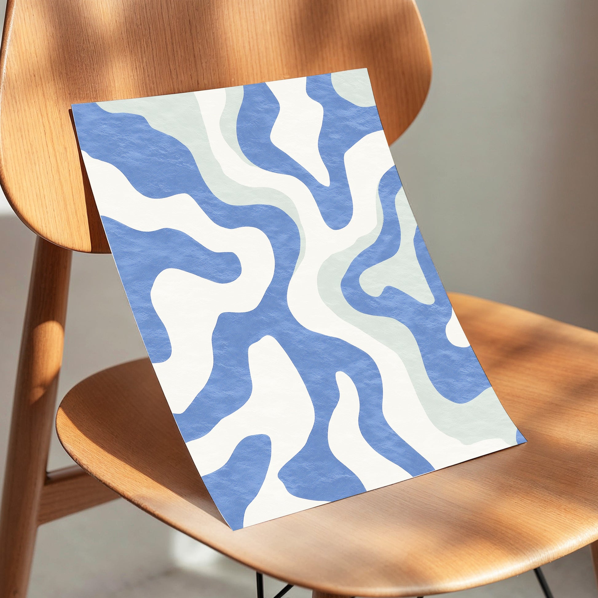 Contour Current, blue, white, green abstract wall art displayed in a styled interior, gallery view 5