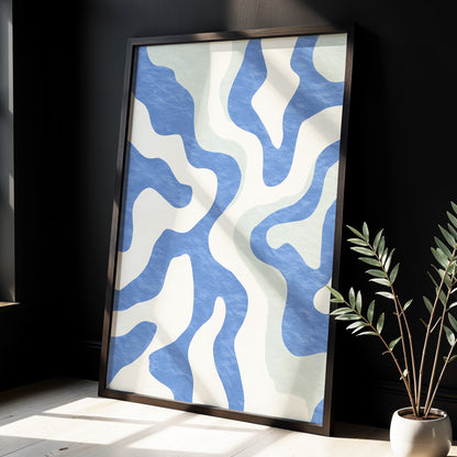 Contour Current, blue, white, green abstract wall art displayed in a styled interior, gallery view 6