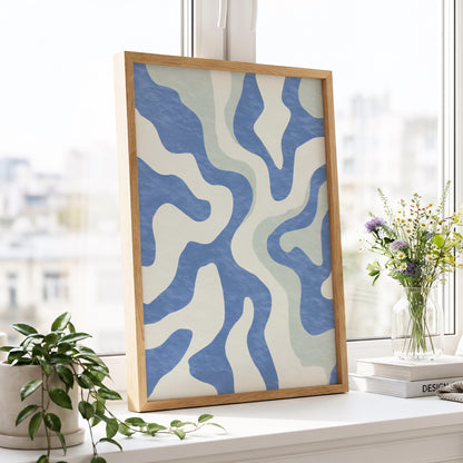 Contour Current, blue, white, green abstract wall art displayed in a styled interior, gallery view 9