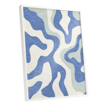 Contour Current, blue, white, green abstract wall art shown as a white framed poster wall art print