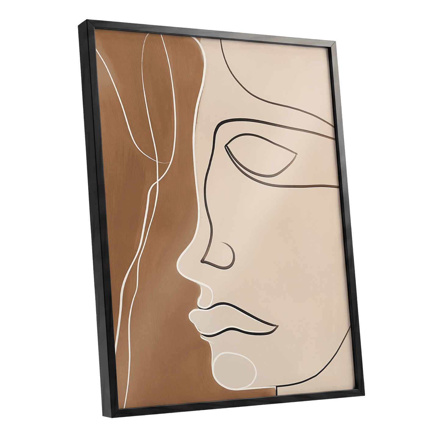 Contour in Quiet, beige, brown, black minimalist wall art shown as a black framed poster wall art print