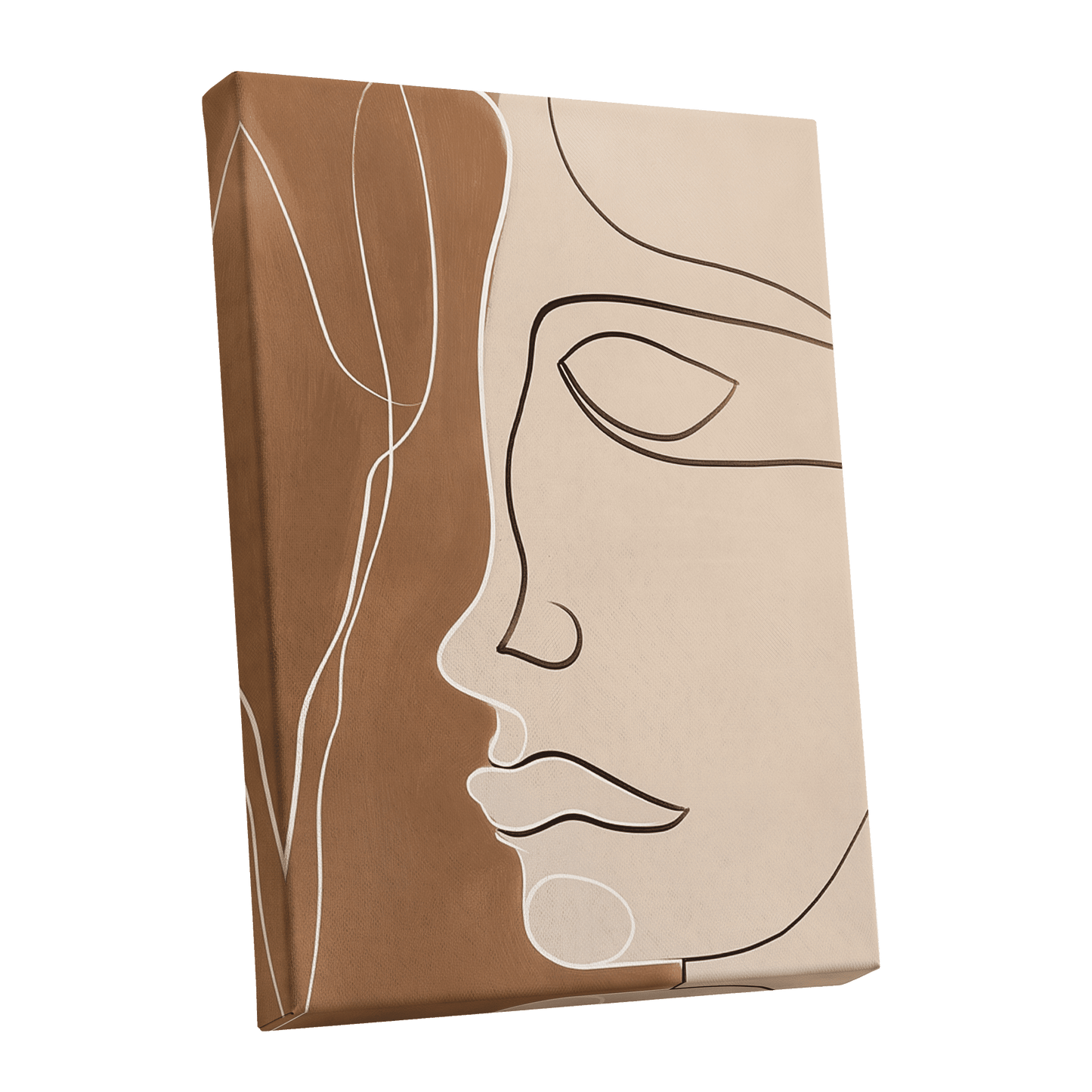 Contour in Quiet, beige, brown, black minimalist wall art shown as a stretched canvas wall art
