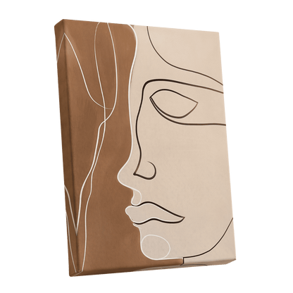 Contour in Quiet, beige, brown, black minimalist wall art shown as a stretched canvas wall art