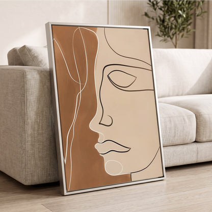 Contour in Quiet, beige, brown, black minimalist wall art displayed in a styled interior, gallery view 2