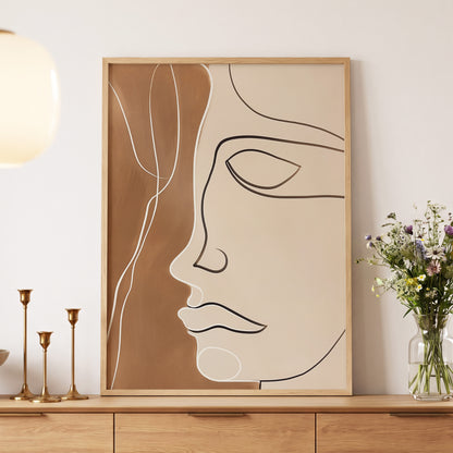 Contour in Quiet, beige, brown, black minimalist wall art displayed in a styled interior, gallery view 5