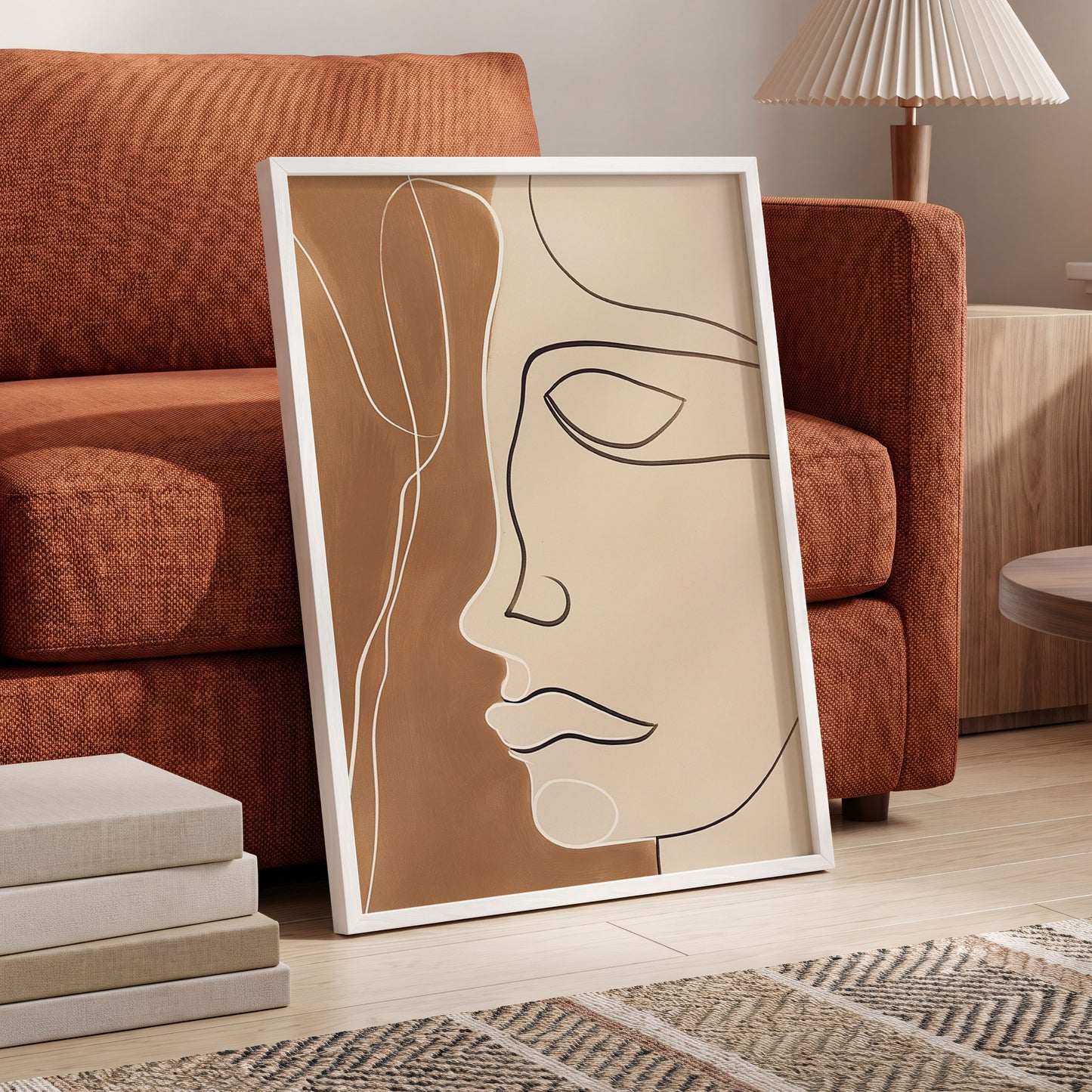 Contour in Quiet, beige, brown, black minimalist wall art displayed in a styled interior, gallery view 6