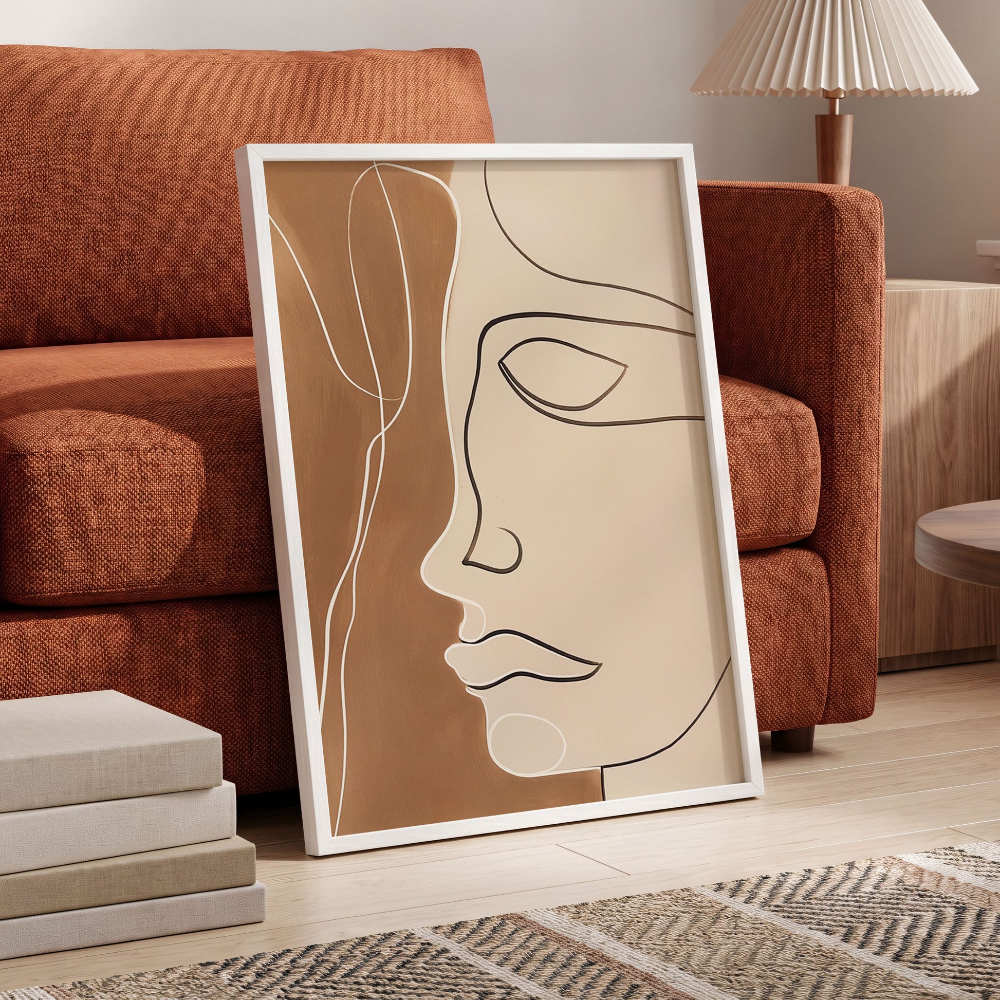 Contour in Quiet, beige, brown, black minimalist wall art displayed in a styled interior, gallery view 6